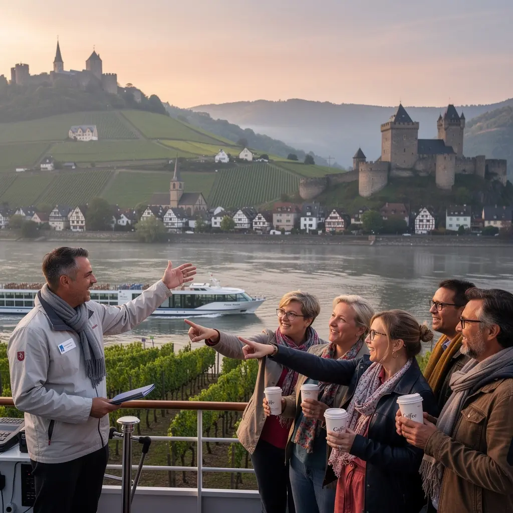 Zwei Reisende planen ihre nächste kulturelle Veranstaltung in einem gemütlichen Café.